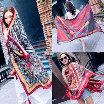 2018 New scarf 100*180CM Women Pareo Sarong Summer Silk Scarf Print voile Beach Style Sunscreen Beach Towel 1PC Oversized Wrap
2018 New scarf 100*180CM Women Pareo Sarong Summer Silk Scarf Print voile Beach Style Sunscreen Beach Towel 1PC Oversized Wrap