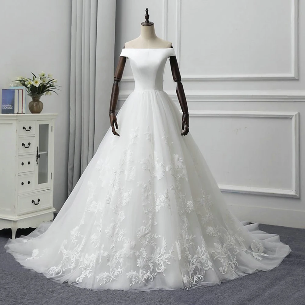 Off Shoulder A-line Wedding Dress Satin Bodice Vestido de Noiva Simple Robe de Mariee Appliques Tulle Skirt Robe de Mariage
Off Shoulder A-line Wedding Dress Satin Bodice Vestido de Noiva Simple Robe de Mariee Appliques Tulle Skirt Robe de Mariage