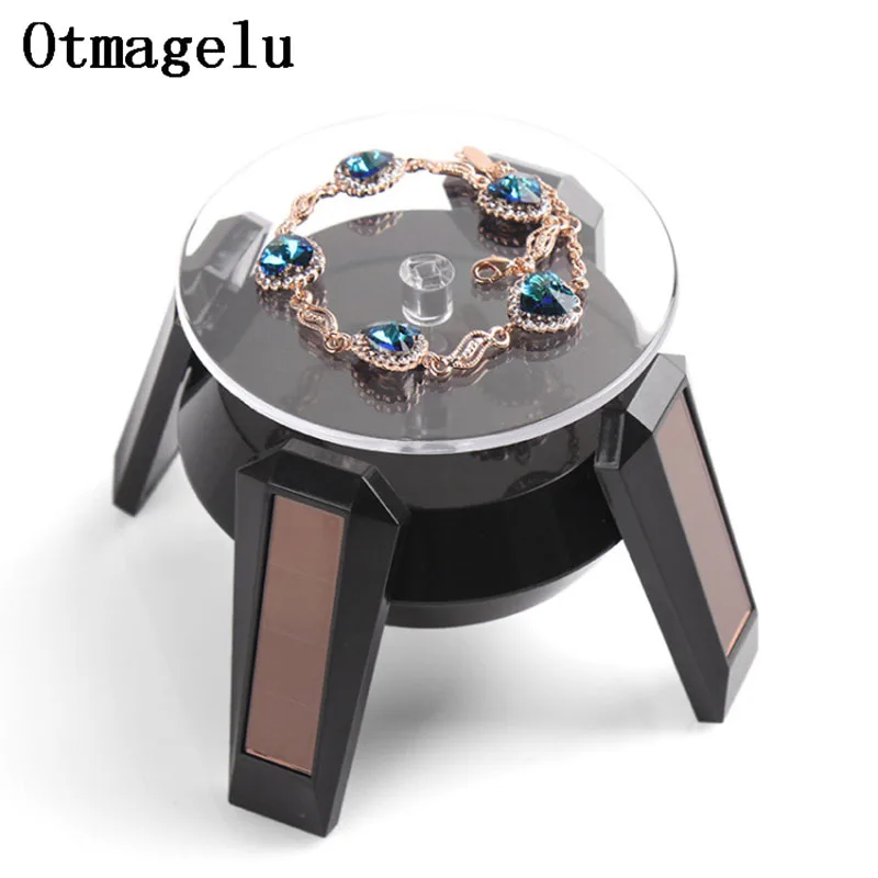 

Acrylic Solar Energy Rotating Display Stand Tray Phone Jewelry Shelf Rack Storage Holder Cosmetic Organizer Case With LED Light