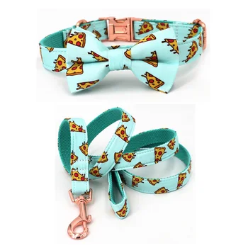Popular Pizza Pattern dog collar and leash with bow tie for big and small dog cotton fabric collar rose gold metal buckle
Popular Pizza Pattern dog collar and leash with bow tie for big and small dog cotton fabric collar rose gold metal buckle