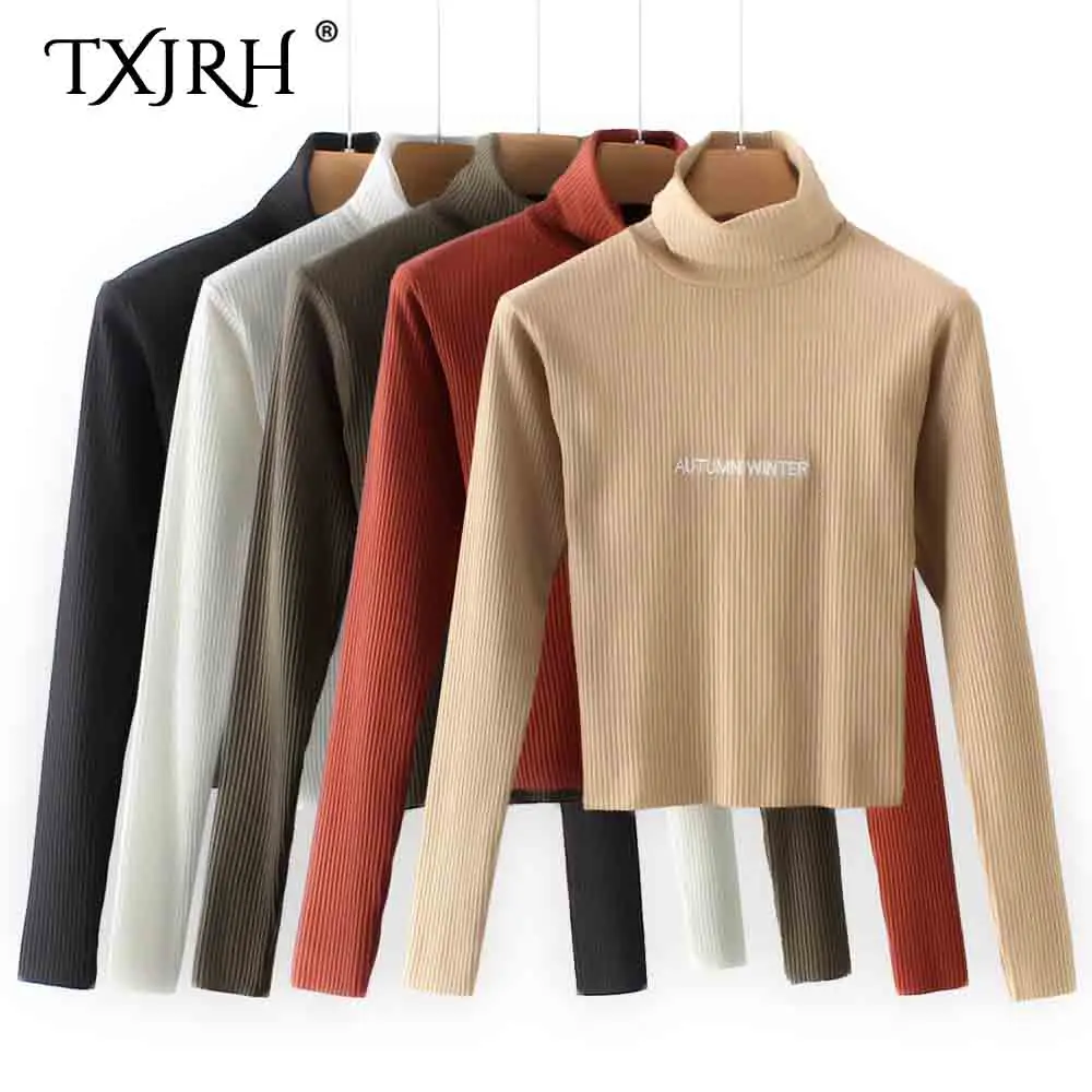 TXJRH Fashion Letter Print Embroidery Knitted Turtleneck Pullover Long Sleeve Short T-Shirt Tee Sexy Women Sweater Top 5 Colors
TXJRH Fashion Letter Print Embroidery Knitted Turtleneck Pullover Long Sleeve Short T-Shirt Tee Sexy Women Sweater Top 5 Colors