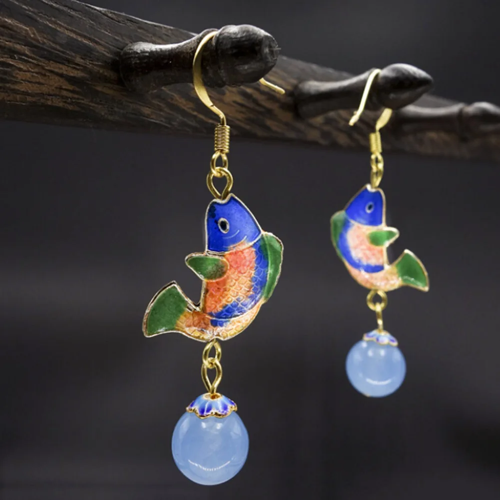 New Beads Ethnic Jewelry Exotic Beautiful Blue Fishes Earrings Chinese Cloisonne Carps Hanging Light Blue
New Beads Ethnic Jewelry Exotic Beautiful Blue Fishes Earrings Chinese Cloisonne Carps Hanging Light Blue