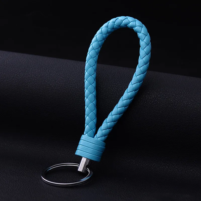 Various Colors Leather PU Wrist Braided Rope Woven Keychain Car Metal