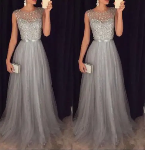 Sequin Women Gray Lace Long Dress Summer Sleeveless Party Evening Formal Wedding Ball Gown Maxi Formal Dresses
Sequin Women Gray Lace Long Dress Summer Sleeveless Party Evening Formal Wedding Ball Gown Maxi Formal Dresses