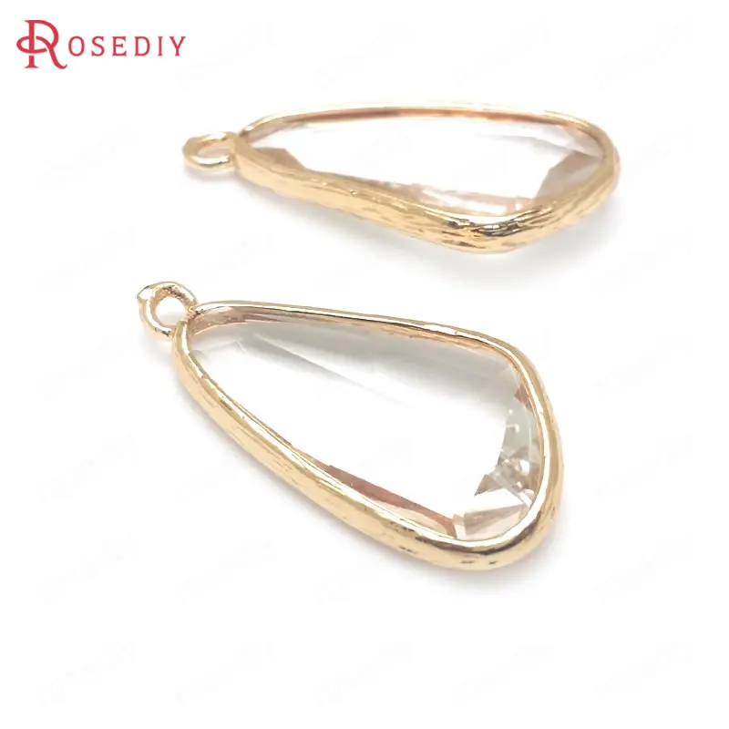 (36401)6PCS 28x14MM 24K Champagne Gold Color Brass with White Glass Faceted Irregular Drop Shape Charms Pendants Findings | Украшения и