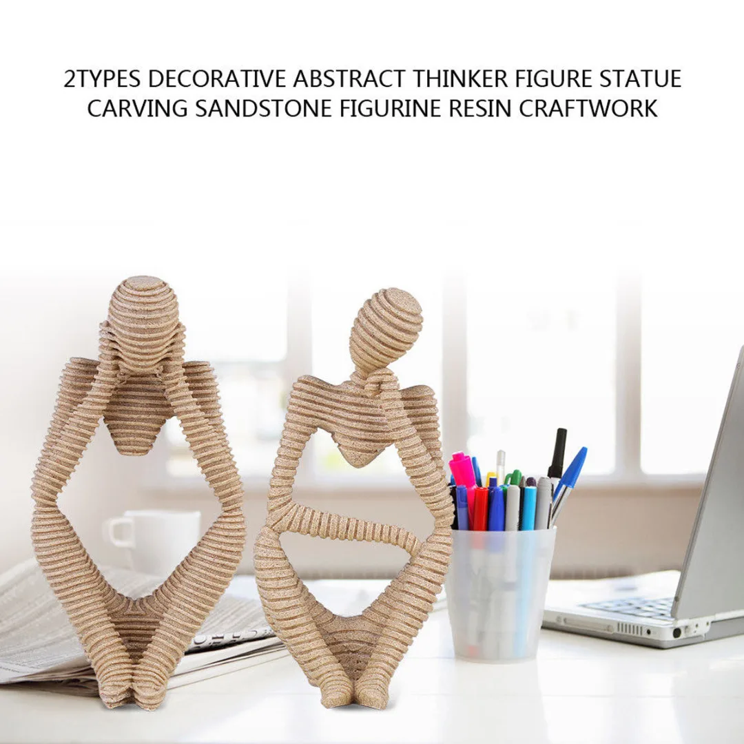 Nature Resin Sandstone Statues Abstract Characters Thinker Figure Hand Carved Figurine Crafts For Home Decor Accessories