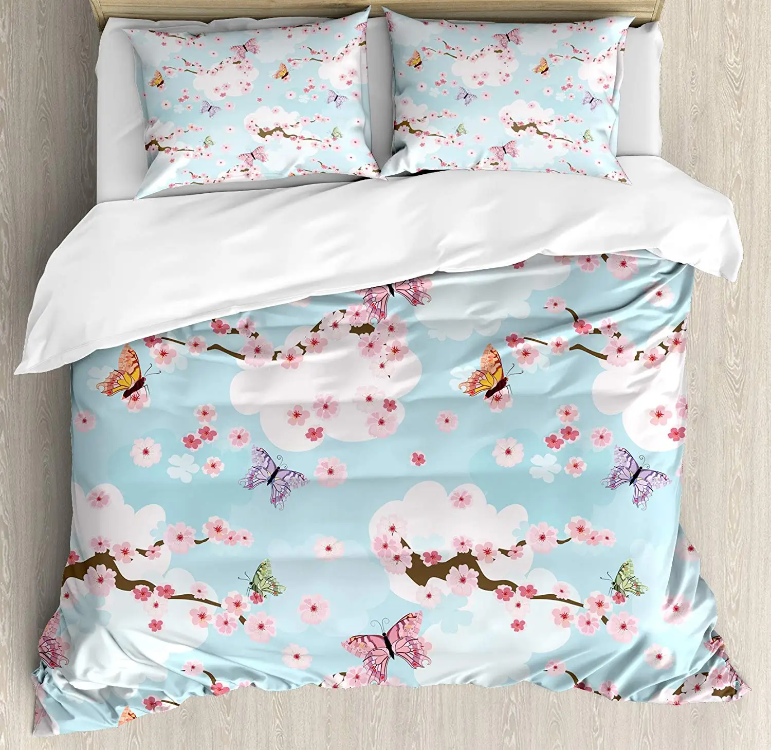 Japanese Duvet Cover Set Spring Flower with Birds and Butterflies Freshening Sublime Sky Scenery Charm Print
Japanese Duvet Cover Set Spring Flower with Birds and Butterflies Freshening Sublime Sky Scenery Charm Print