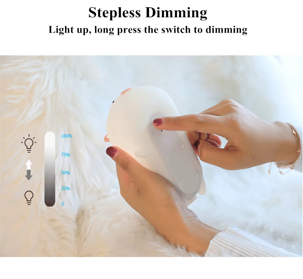 SuperNight Cute Pig LED Night Light Colorful Timing Dimmable Magnetic USB Silicone Bedroom Bedside Lamp for Children Kids Baby (19)