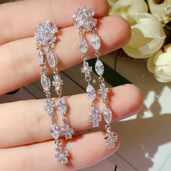Fashion Style Zirconia Bridal Wedding Jewelry Long Leaf Dangle Drop Earrings For Women
Fashion Style Zirconia Bridal Wedding Jewelry Long Leaf Dangle Drop Earrings For Women