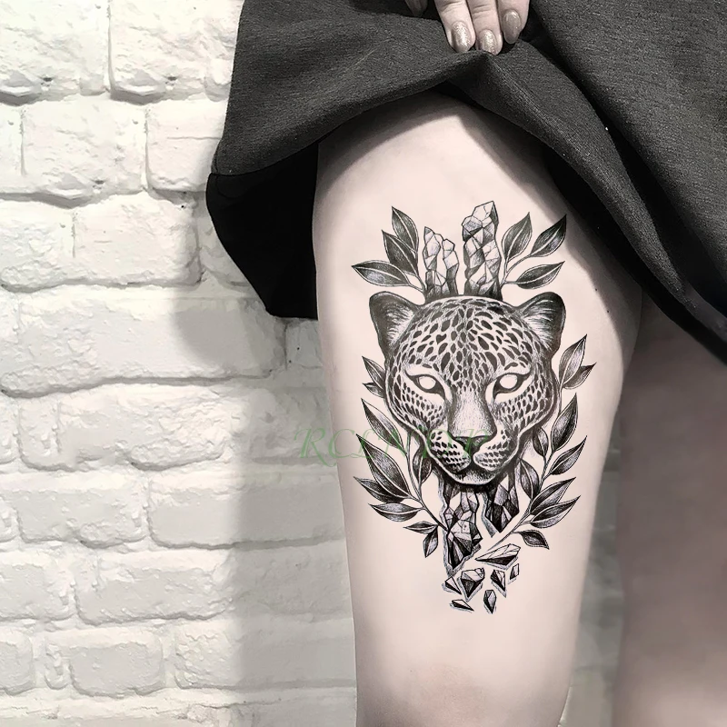 Фото Водостойкая Временная тату-наклейка Леопардовый Оливковый лист пантера тату