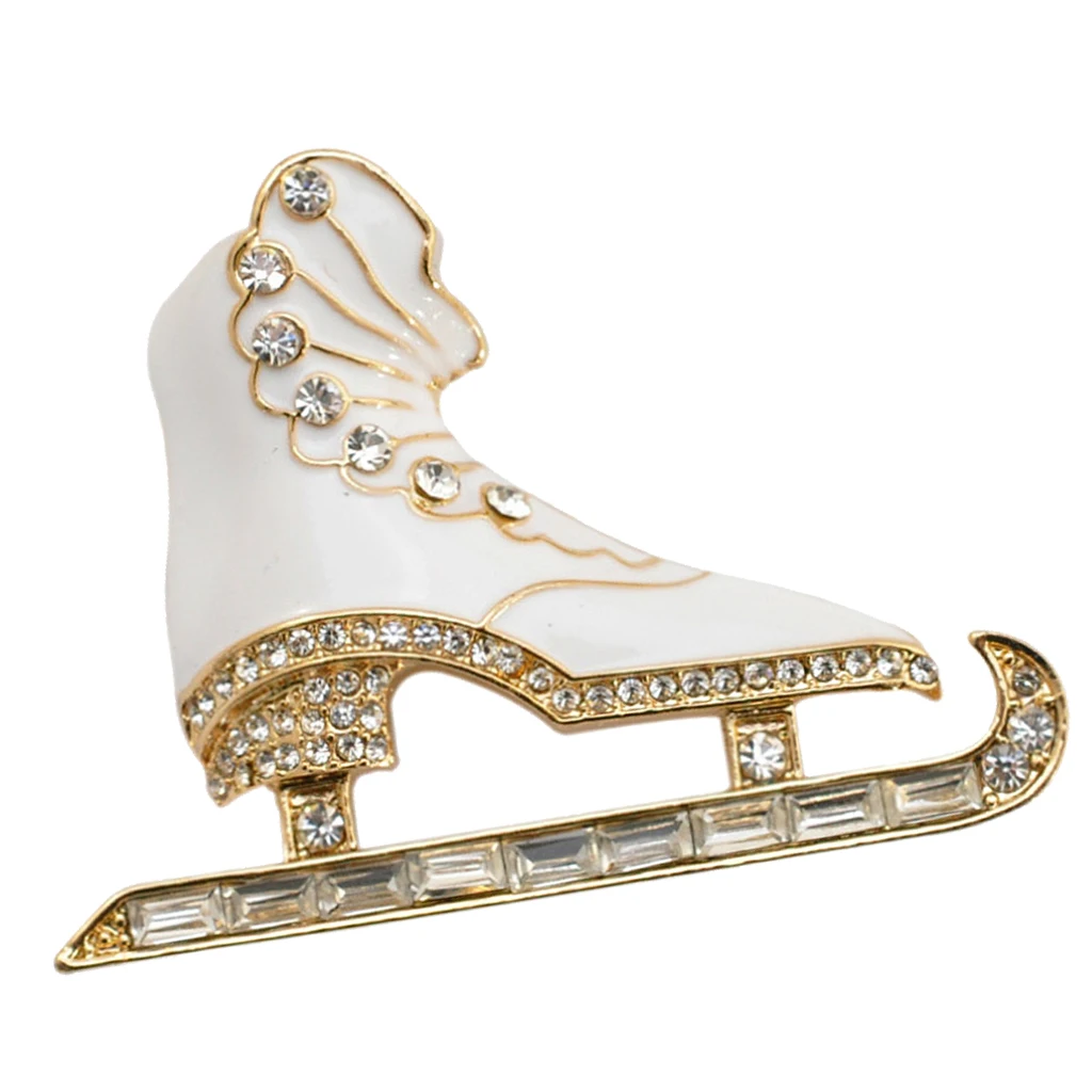 Trendy 3d Brooches For Women Men Rhinestone Ice Skate Skating Pins Fashion Jewelry Clothing Bags Hats Accessories White Badge