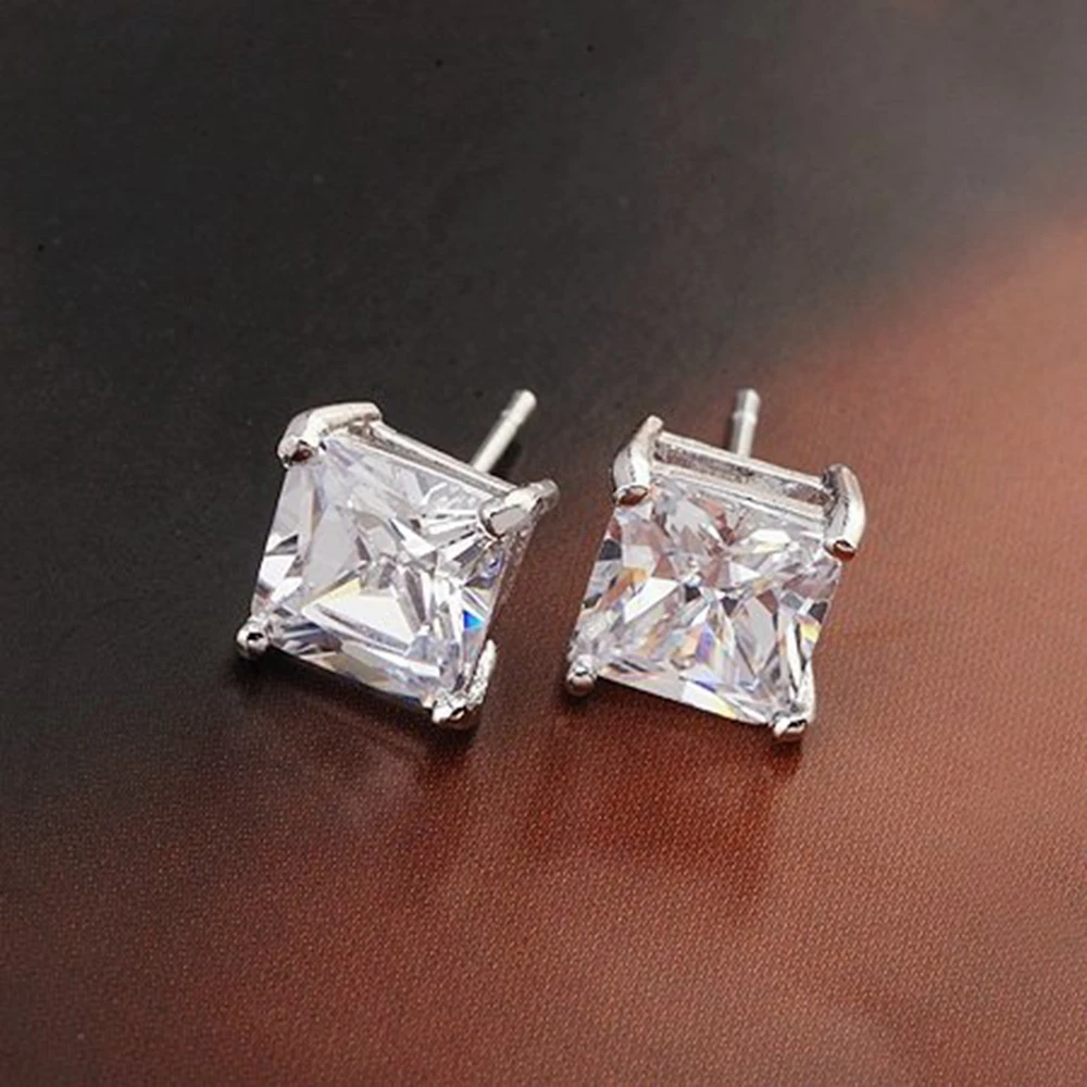 

6mm Square Cut Clear Earrings White Gold Filled Womens Mens Stud Earrings