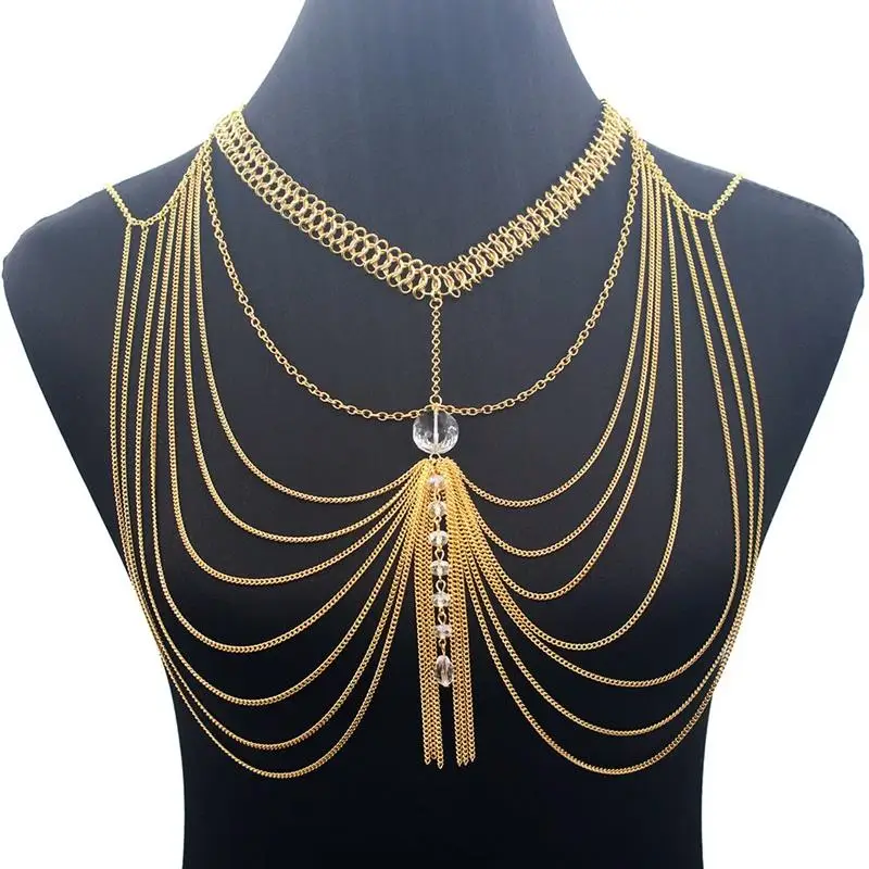 New Fashion Crystal Chest Chain Hanging Neck Underwear Girl Shoulder Necklace Exotic Bra Chain Strap Slave Slave Body Hoop Jew
New Fashion Crystal Chest Chain Hanging Neck Underwear Girl Shoulder Necklace Exotic Bra Chain Strap Slave Slave Body Hoop Jew