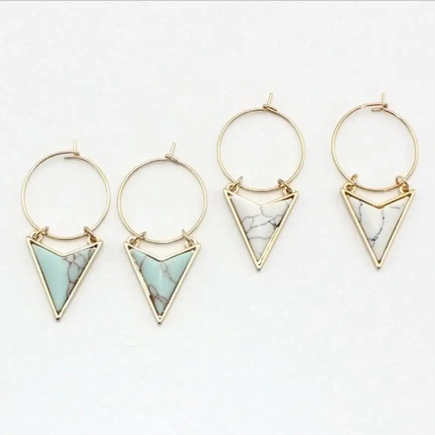 

Triangle White Green Marble kallaite Stone Earrings Arrow Shape Gold Color Brincos Pendientes Jewelry for Women