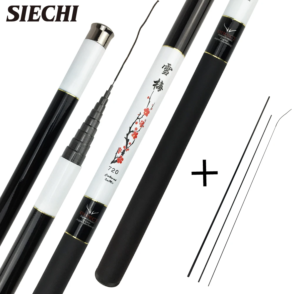 SIECHI Telescopic Fishing Rods Carp Feeder Rod 3.6-7.2M Carbon Fiber Hard Hand Pole with Top 3 Spare Tips
SIECHI Telescopic Fishing Rods Carp Feeder Rod 3.6-7.2M Carbon Fiber Hard Hand Pole with Top 3 Spare Tips