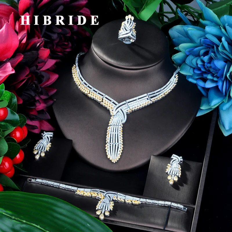 HIBRIDE Luxury Design Long Pendant Double Tone Jewelry Set CZ Earrings Necklace Women Bridal Jewelry Set Party Gifts N-905 
HIBRIDE Luxury Design Long Pendant Double Tone Jewelry Set CZ Earrings Necklace Women Bridal Jewelry Set Party Gifts N-905