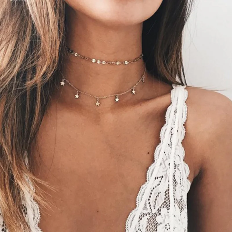 New fashion round bead chain with star necklace set women girl jewelry