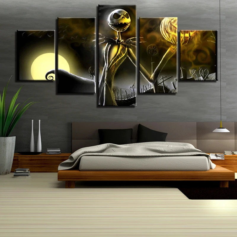 Canvas Wall Art Pictures Frame Home Decor Living Room Halloween Poster 5 Pieces HD Printed Nightmare Before Christmas Painting | Дом и сад