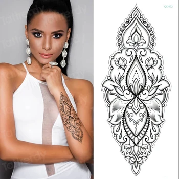 

temporary tattoo women mehndi henna stickers for hands mandala tattoo black sketches tattoo designs lotus peony flowers pattern