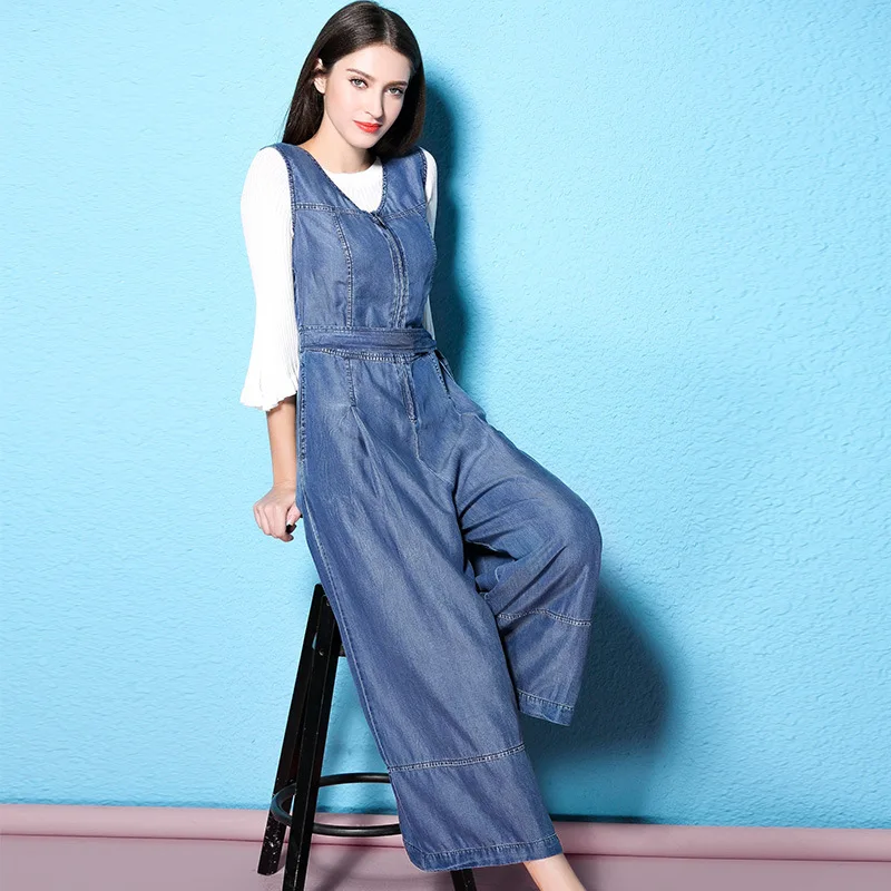 

2017 Autumn new fashioned ankle-length Wide leg pants Culotte denim jumpsuits Twinset NW17B1034-1