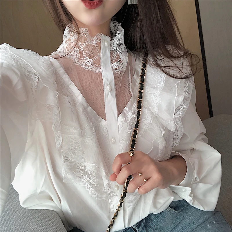 Beautiful Lace Patchwork Blouse Ruffles Puff Sleeve Top Women Shirt Spring Chemise Femme Chemisier Blusa Mujer Camisa
Beautiful Lace Patchwork Blouse Ruffles Puff Sleeve Top Women Shirt Spring Chemise Femme Chemisier Blusa Mujer Camisa