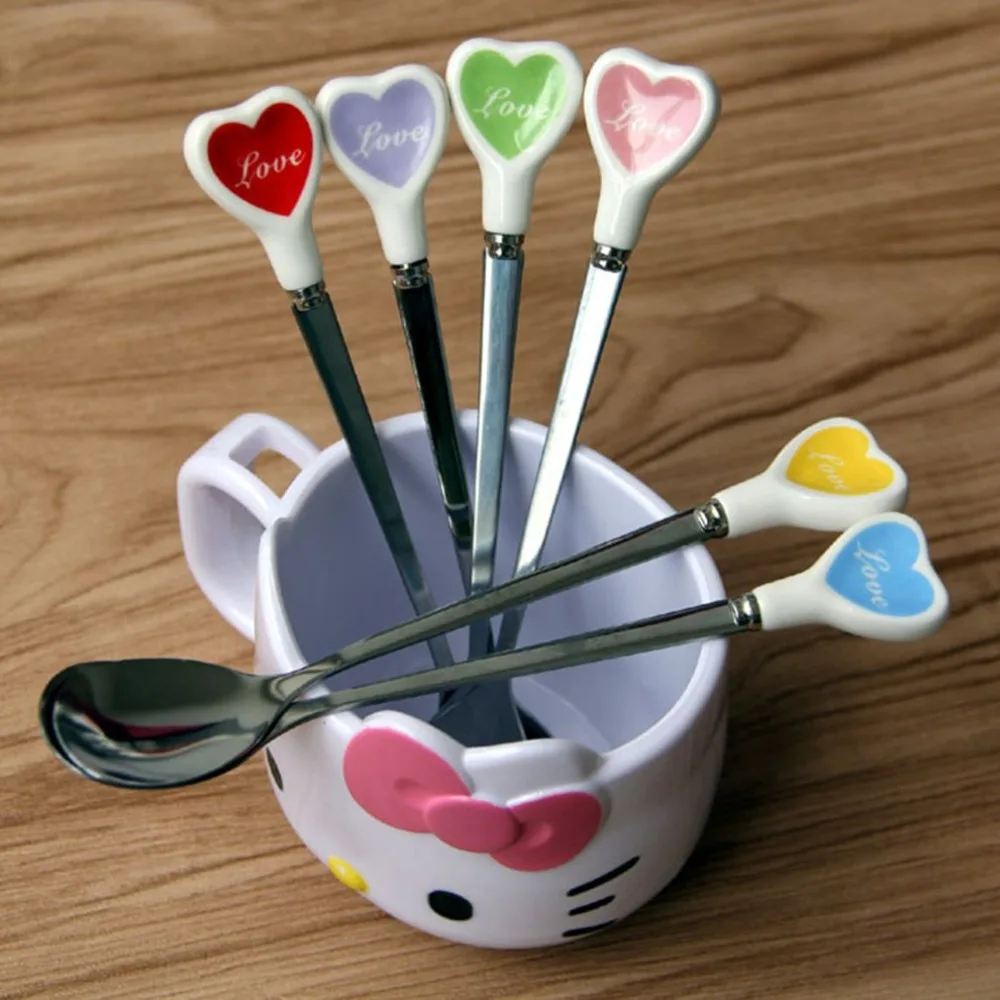 Colorful Love Heart-shaped Ice Cream Spoon Ceramic Handle Stainless Steel Cutlery Creative Stir Spoon Coffee Dessert Tea
Colorful Love Heart-shaped Ice Cream Spoon Ceramic Handle Stainless Steel Cutlery Creative Stir Spoon Coffee Dessert Tea