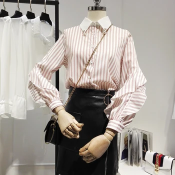 2018 Summer Autumn Women New Ruffle Long-sleeved Stripes Casual Shirt Female Single Breasted Turn-down Collar Elegant Blouse Top
2018 Summer Autumn Women New Ruffle Long-sleeved Stripes Casual Shirt Female Single Breasted Turn-down Collar Elegant Blouse Top