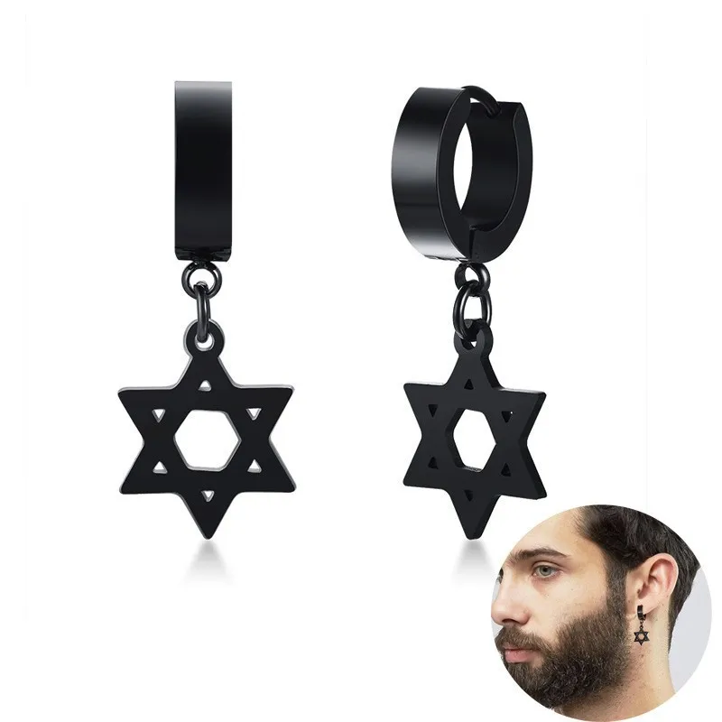 

Black Star of David Cross Circle Drop Earrings for Men Stainless Steel Earing Jewish Male Jewelry Perfect for Any Occasion