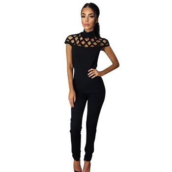 feitong Jumpsuits For Women 2017 Choker High Neck Caged