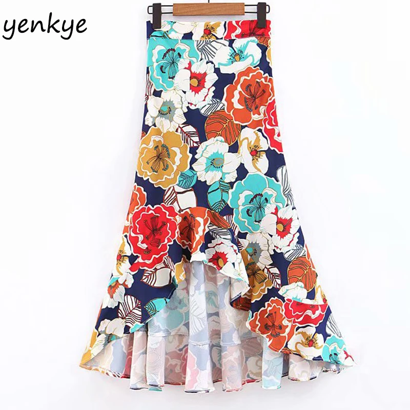 Holiday Summer Skirts Womens Multicolor Floral Print Asymmetric Ruffle Boho Skirt Female Side Zipper High Waist Long Skirt
Holiday Summer Skirts Womens Multicolor Floral Print Asymmetric Ruffle Boho Skirt Female Side Zipper High Waist Long Skirt