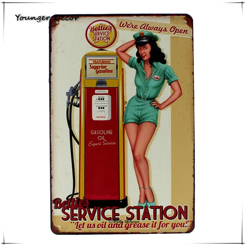 Pin Up Girl Betties Service Station Wall Decor We're Always Open Metal Signs For Garage Gasoline Oil Retro Poster 20x30cm YA154
Pin Up Girl Betties Service Station Wall Decor We're Always Open Metal Signs For Garage Gasoline Oil Retro Poster 20x30cm YA154