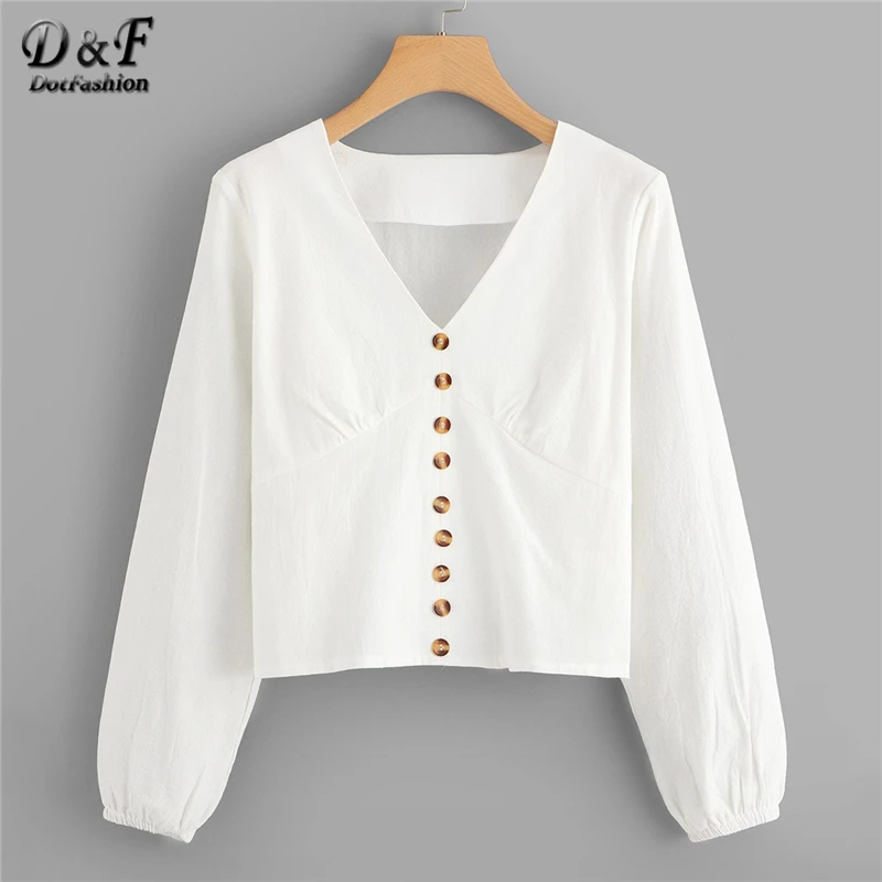 Dotfashion White Button Decoration V Neck Top Womens Tops And Blouses 2019 Spring Summer Casual Long Sleeve Korean Fashion Shirt
Dotfashion White Button Decoration V Neck Top Womens Tops And Blouses 2019 Spring Summer Casual Long Sleeve Korean Fashion Shirt