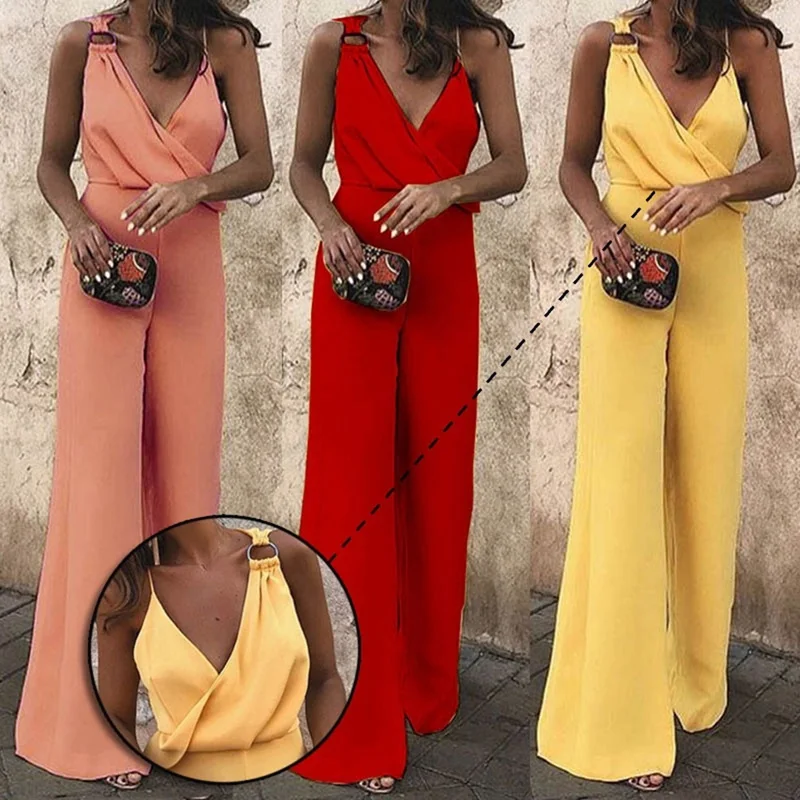 Sexy Sleeveless strap Jumpsuit New Women Elegant Wide Leg pants Ladies Fashion Deep V Neck Off Shoulder Asymmetric Clothes
Sexy Sleeveless strap Jumpsuit New Women Elegant Wide Leg pants Ladies Fashion Deep V Neck Off Shoulder Asymmetric Clothes