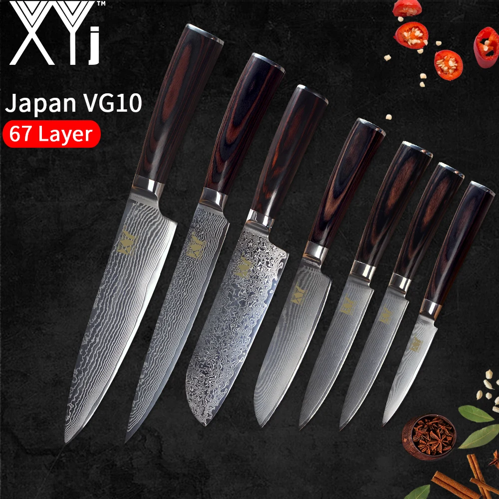 

XYj Meat Cleaver VG10 Core 67 Layer Damascus Steel Knife Set Fruit Utility Santoku Chopping Nakiri Slicing Chef Kitchen Knife