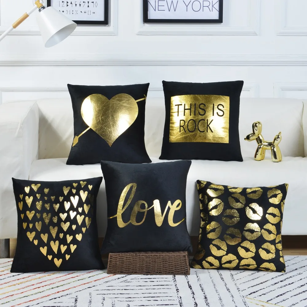 Black Plush Cushion Covers Golden Letter Gilding Pillow Covers 45*45cm Romantic Lovers Pillowcase Sofa Office Decorative Pillows
Black Plush Cushion Covers Golden Letter Gilding Pillow Covers 45*45cm Romantic Lovers Pillowcase Sofa Office Decorative Pillows