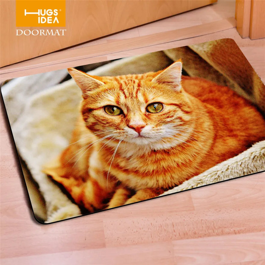 Image HUGSIDEA 3D Cute Animal Cat Design Floor Carpets Welcome Entrance Doormat Rugs for Living Room Bathroom Kitchen Tapis Alfombras