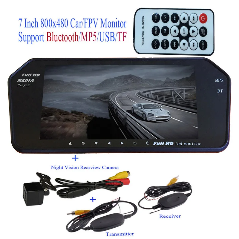 Bluetooth / MP5 / TF / USB 800*480 LED FPV Car Mirror Monitor 7 inch screen + Wireless Backup Rear Waterproof nightvison Camera
Bluetooth / MP5 / TF / USB 800*480 LED FPV Car Mirror Monitor 7 inch screen + Wireless Backup Rear Waterproof nightvison Camera