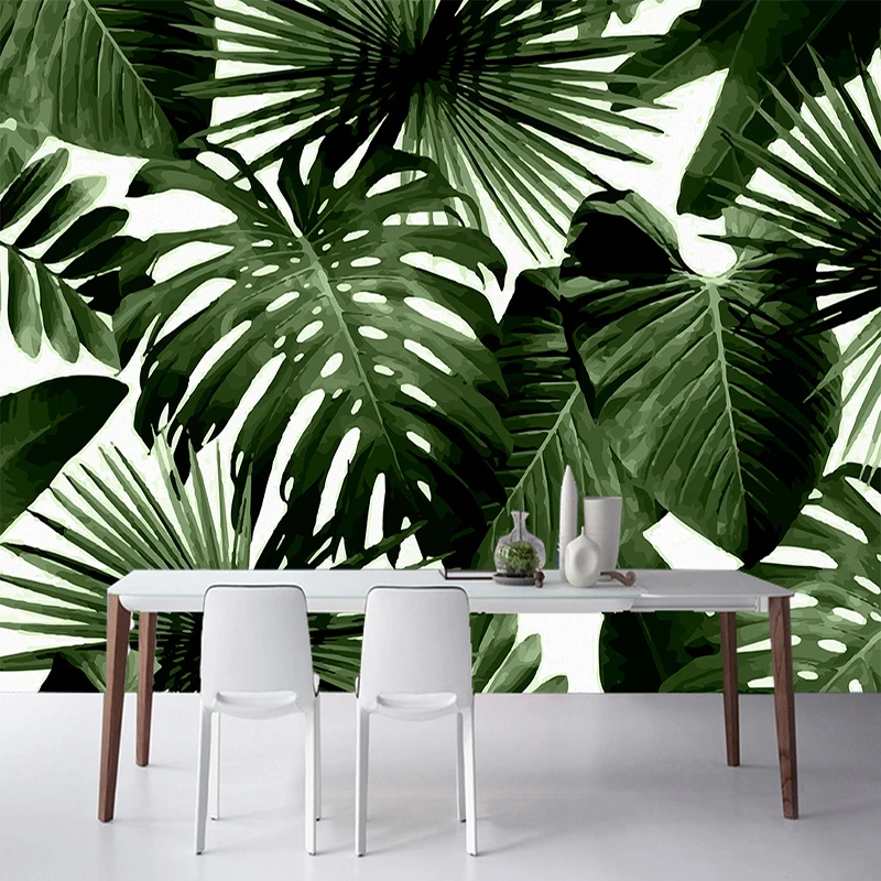 Custom Photo Wallpaper Retro Tropical Rain Forest Palm Banana Leaves 3D Wall Mural Cafe Restaurant Theme Hotel Backdrop Frescoes|photo wallpaper|3d