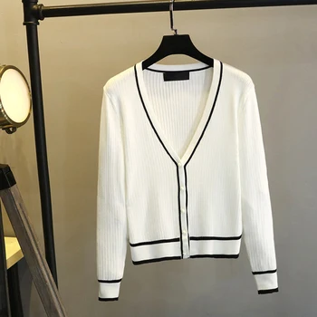 Knitted Cardigan Women Sweaters Long Sleeve V Neck Striped Fashion Cardigan for Female Woman Knit Tops Crop Sweater Outwear
Knitted Cardigan Women Sweaters Long Sleeve V Neck Striped Fashion Cardigan for Female Woman Knit Tops Crop Sweater Outwear