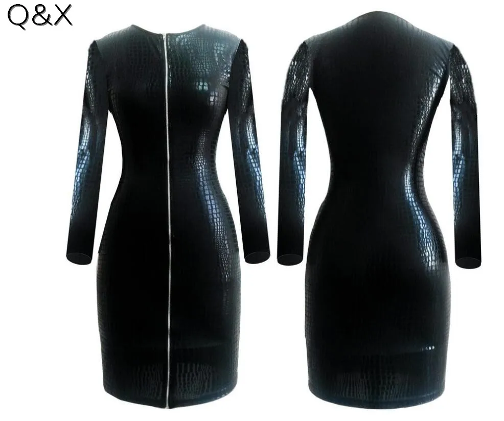 XX78 2017 Plus Size Sexy Club Faux Leather Dress Women Cloth Black Snakeskin PVC Bandage Dress Zipper Bodycon Mini Fashion Dress
XX78 2017 Plus Size Sexy Club Faux Leather Dress Women Cloth Black Snakeskin PVC Bandage Dress Zipper Bodycon Mini Fashion Dress