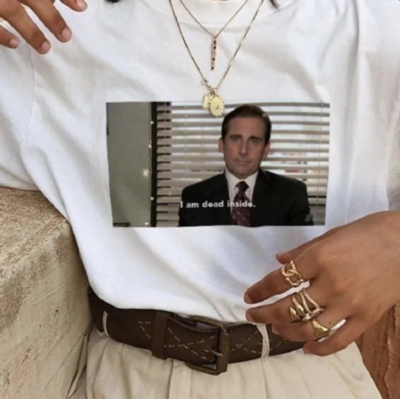 Unisex Tumblr Grunge Fashion White TeeThe Office Michael Scott I Am Dead Inside Quotes Funny T-Shirt
Unisex Tumblr Grunge Fashion White TeeThe Office Michael Scott I Am Dead Inside Quotes Funny T-Shirt
