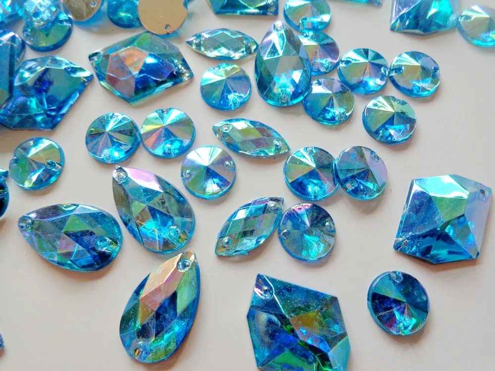 

300pcs mixed loading shape size sew on rhinestones sky blue AB colour Acrylic Crystal loose Beads hand sewing strass for dress