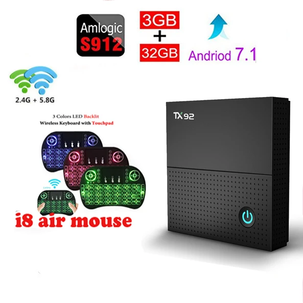 5pcs TX92 TV Box Amlogic S912 Octa-core CPU Android 7.1 OS BT 4.1 1000M LAN Max 3G RAM 32G ROM 2.4G/5G Wifi Smart Set Top Box
5pcs TX92 TV Box Amlogic S912 Octa-core CPU Android 7.1 OS BT 4.1 1000M LAN Max 3G RAM 32G ROM 2.4G/5G Wifi Smart Set Top Box