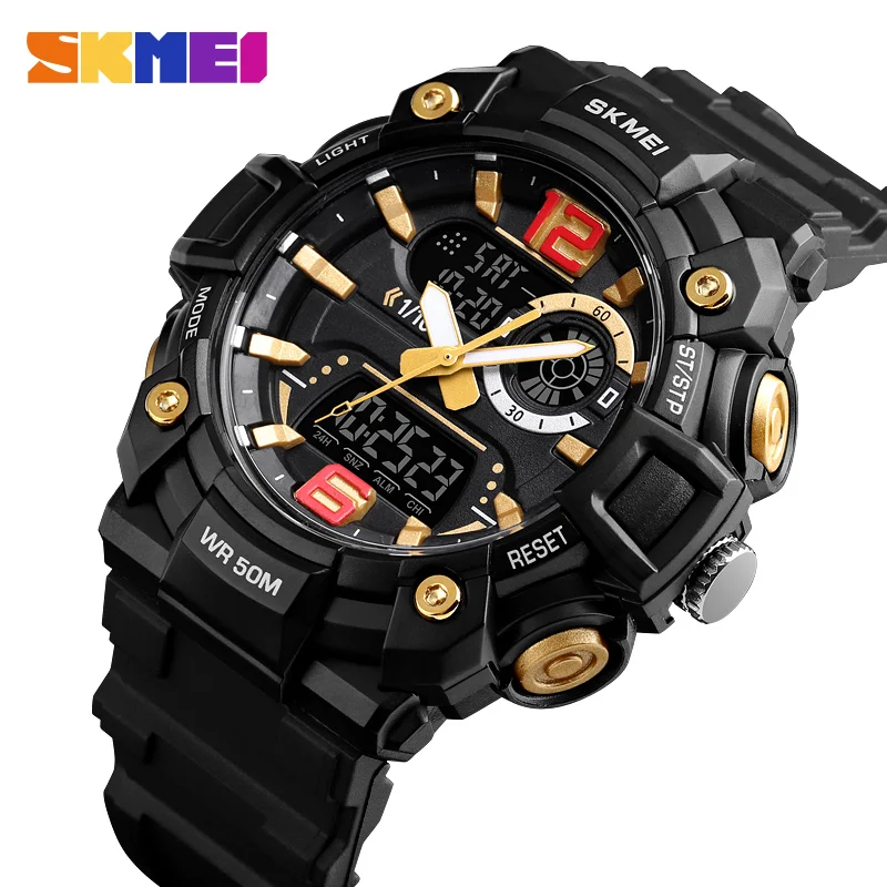 

SKMEI Sport Men Watch Digital Watch Fashion Dual Display 5Bar WaterProof Luminous 3 Time Multi-Function watch Montre Homme 1529