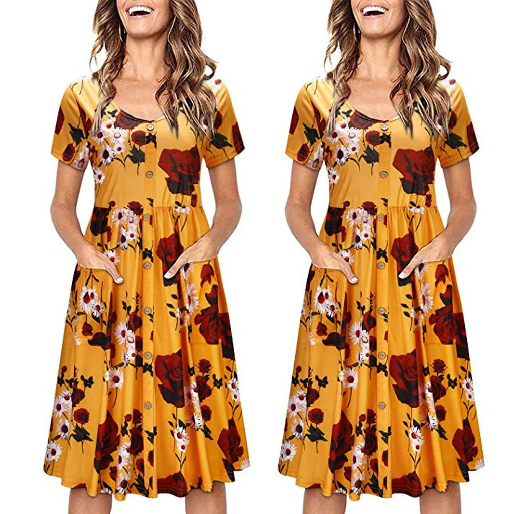 Women Printing Short Sleeve V Neck Button Down Skater Dress with Pockets Dress S-2XL Sundress Vestidos de festa
Women Printing Short Sleeve V Neck Button Down Skater Dress with Pockets Dress S-2XL Sundress Vestidos de festa
