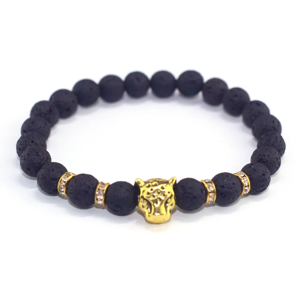 Silver And Gold Leopard Head Accessories Natural Black Lava Stone Bracelet Men Jewelry
Silver And Gold Leopard Head Accessories Natural Black Lava Stone Bracelet Men Jewelry