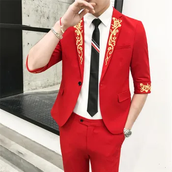 Half Sleeve Costume Homme Slim Fit Suits for Men 2 Piece Mens Suit With Pants Tweed Embroidery Designer Tuxedo Retro Mariage Red
Half Sleeve Costume Homme Slim Fit Suits for Men 2 Piece Mens Suit With Pants Tweed Embroidery Designer Tuxedo Retro Mariage Red