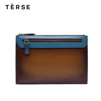 

TERSE 2018 New Handbag For Men Handmade Genuine Leather Bag Tobacco Color Day Clutches Bag Patchwork Style Customize Logo 9610