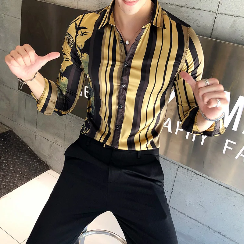 Мужская Облегающая рубашка с длинным рукавом вечерние корейские 2019|Повседневные