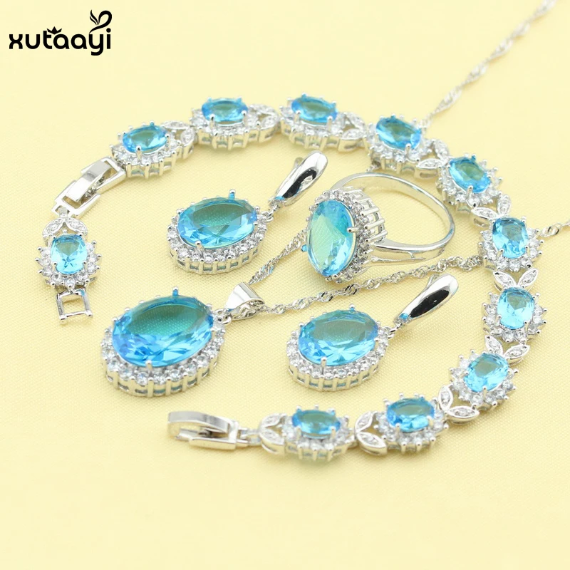 XUTAAYI Blue Cubic Zirconia Sterling Silver Overlay Jewelry Sets For women Super Necklace Rings Earrings Bracelet Free Gift
XUTAAYI Blue Cubic Zirconia Sterling Silver Overlay Jewelry Sets For women Super Necklace Rings Earrings Bracelet Free Gift